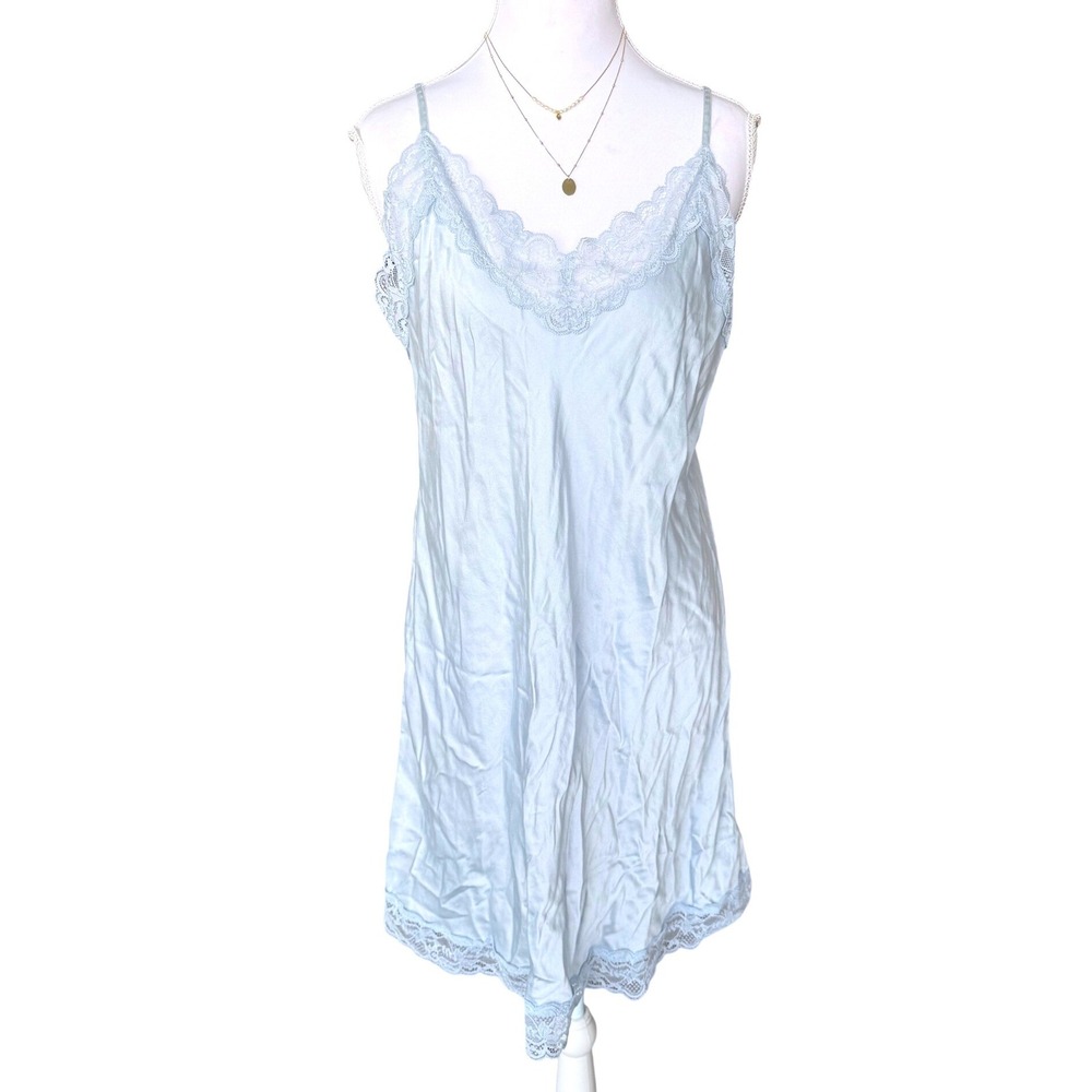 Intimissimi Silk Slip with Lace Detail Blue Mini Dress Whimsy Balletcore M